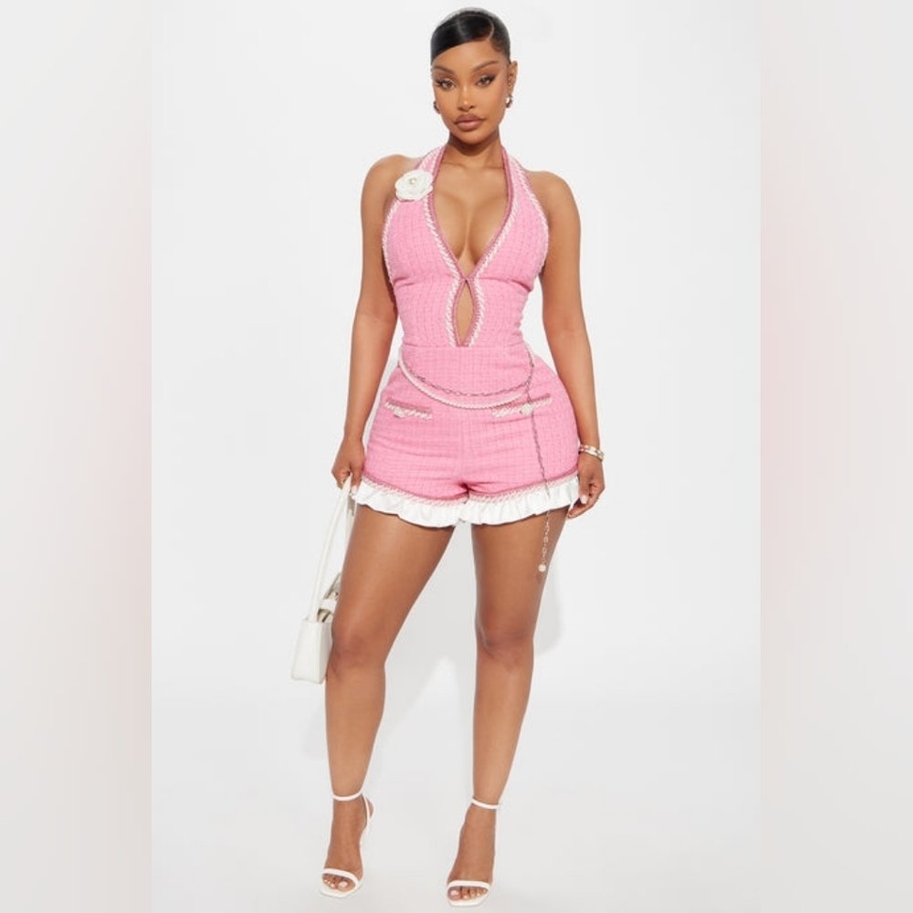 Fashion Nova Pink Romper with White Accents